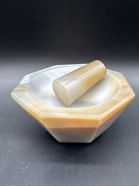 Agate Stone Mortar Pestal Set Apothecary Octagon 4.75” READ